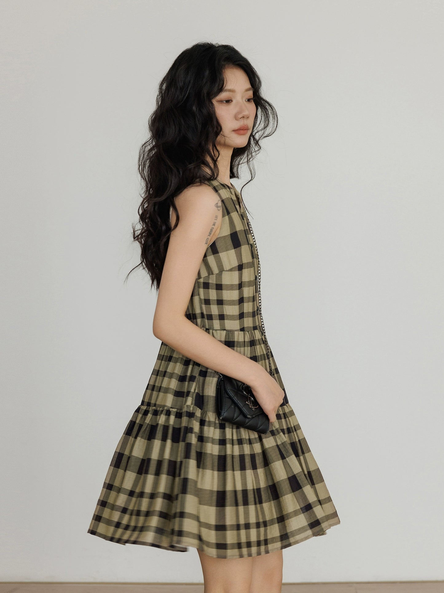 Tiered Check Shirt Mini Dress VAS0055