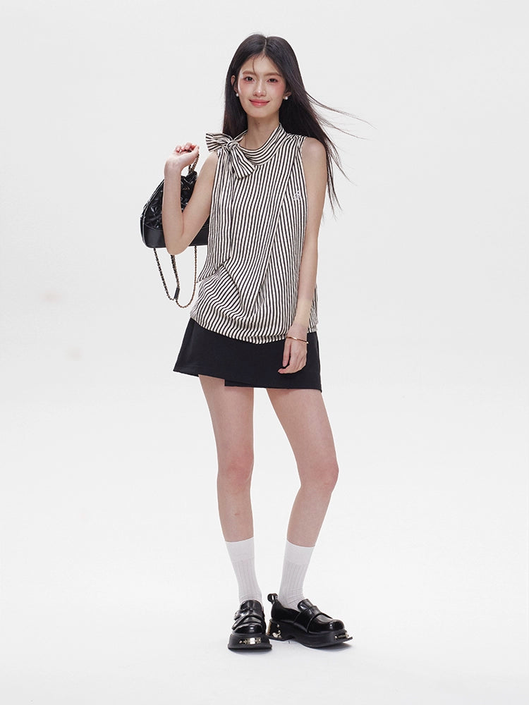 Ribbon Tie Sleeveless Blouse / Mini Skirt AMO0003