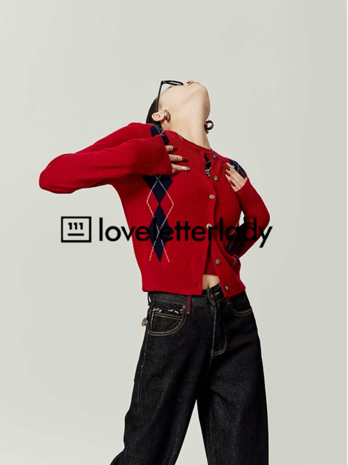 Argyle Pattern Slim Knit Top / Knit Cardigan LLA0416