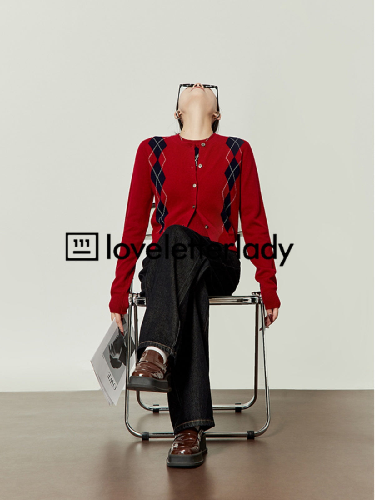 Argyle Pattern Slim Knit Top / Knit Cardigan LLA0416