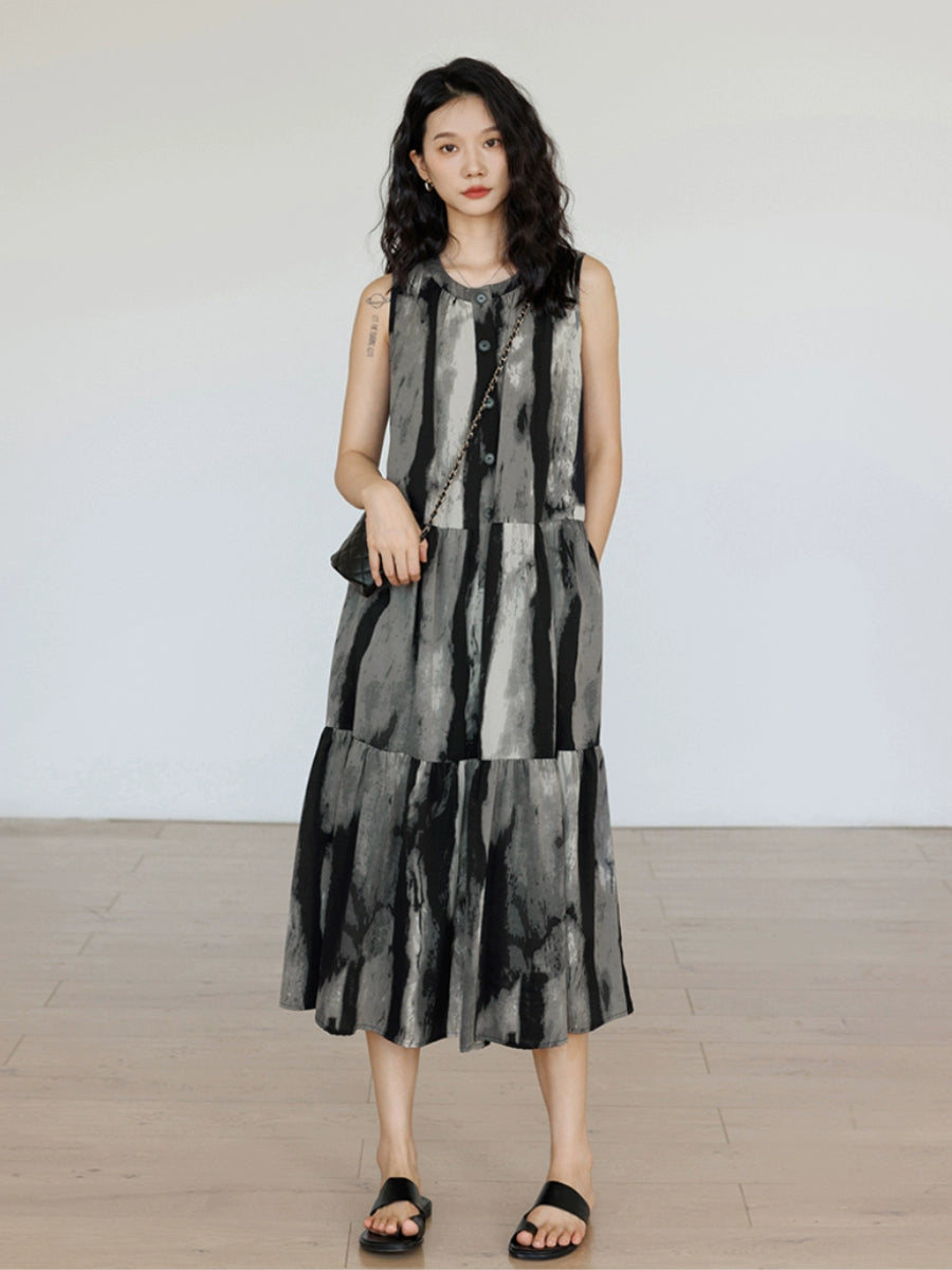 Sleeveless Tiedye Flare Dress VAS0079