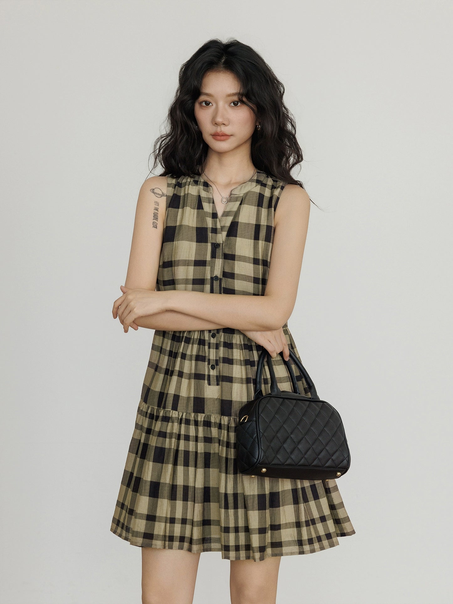 Tiered Check Shirt Mini Dress VAS0055