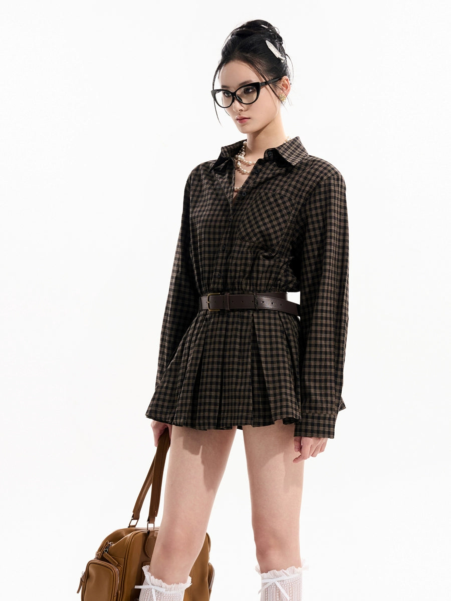 Plaid Pleated Shirt Dress TUW0006