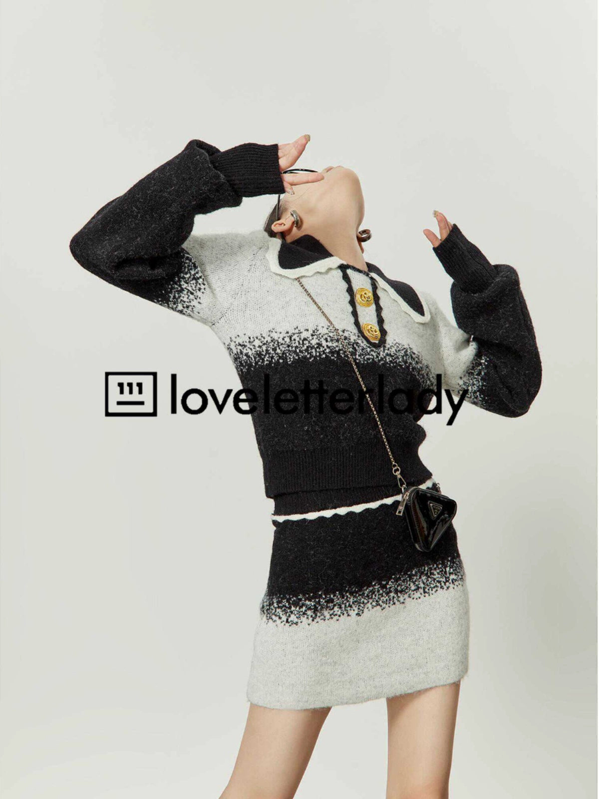 Retro Black And White Gradient Knit / Skirt LLA0326