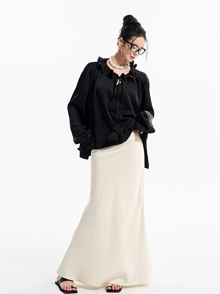 Floral Satin Shirt / Satin Fishtail Skirt TUW0004