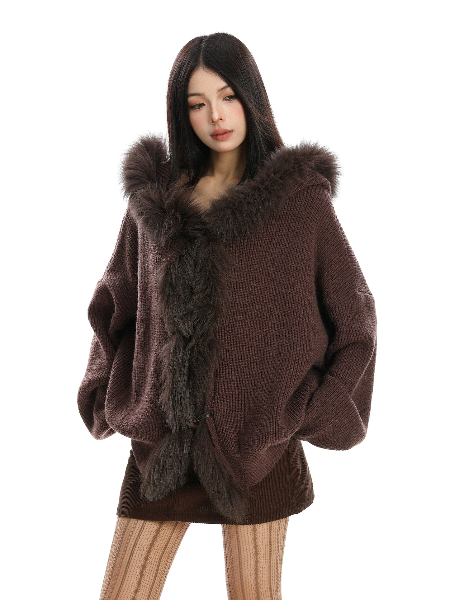 Fur Hood Zip Up Knit BGS0018