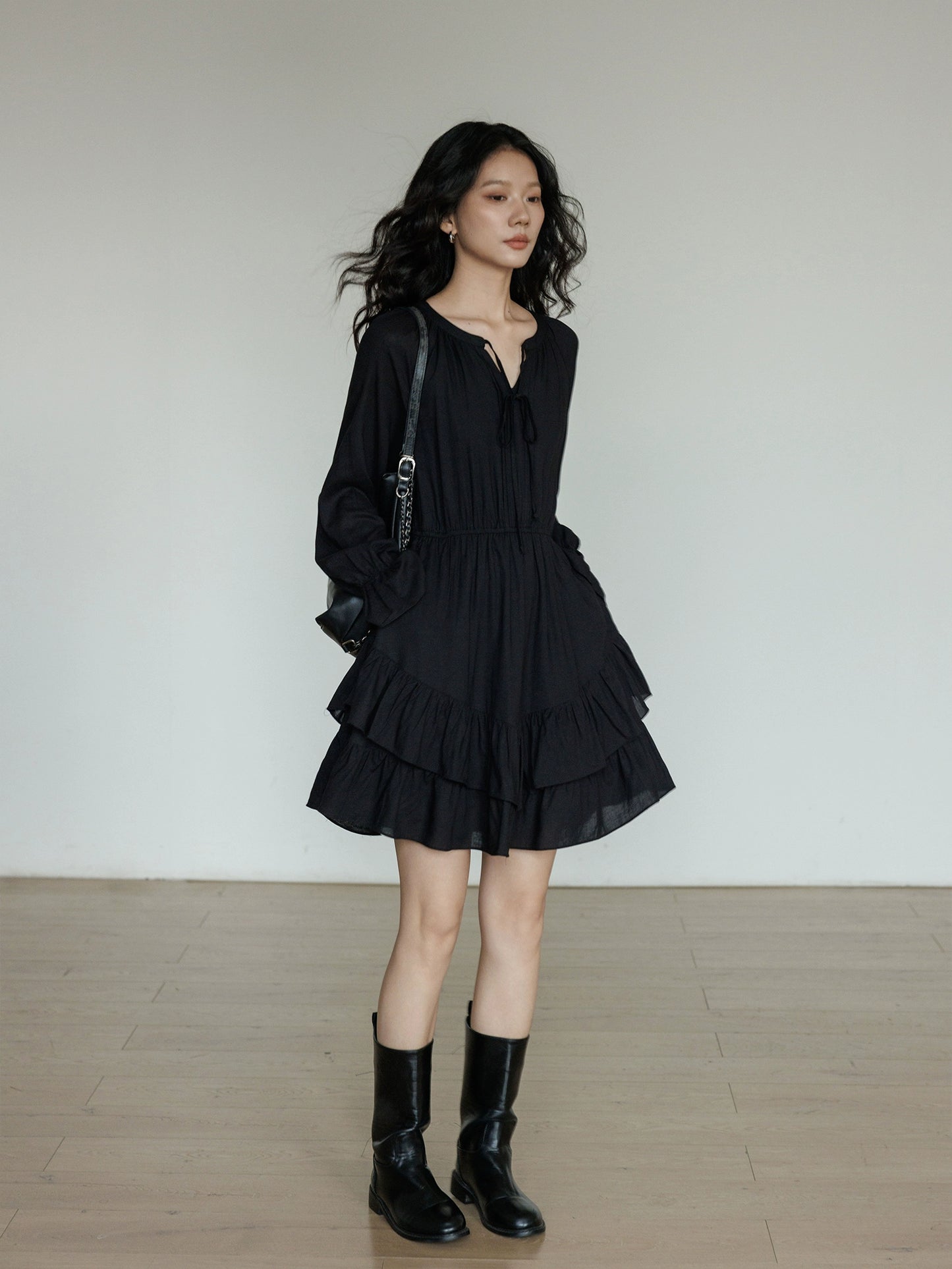 Round Neck Linen Long Sleeve Dress VAS0152