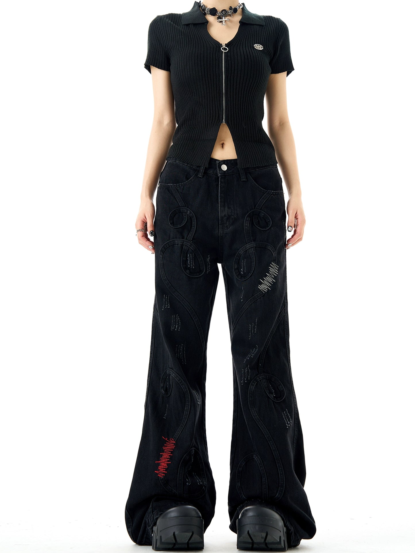 Retro Patchwork Flared Jeans MAD0002