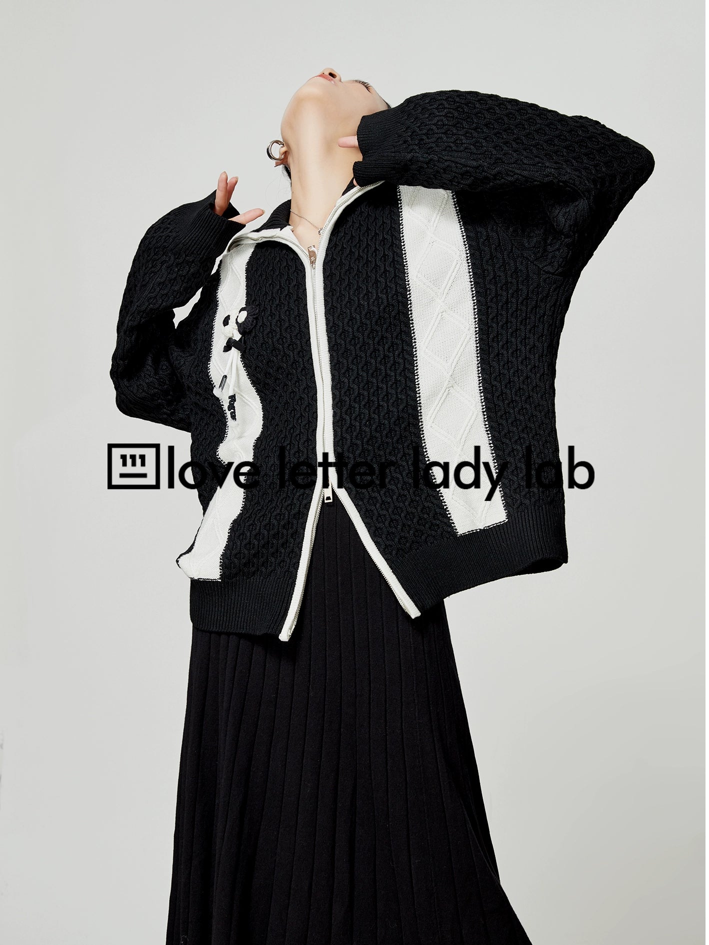 Black & White Double Zip Knit / Long Skirt LLA0337