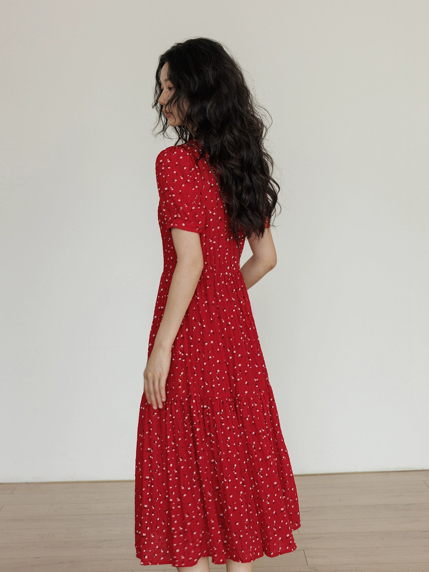 Small Flower Red Long Dress VAS0093