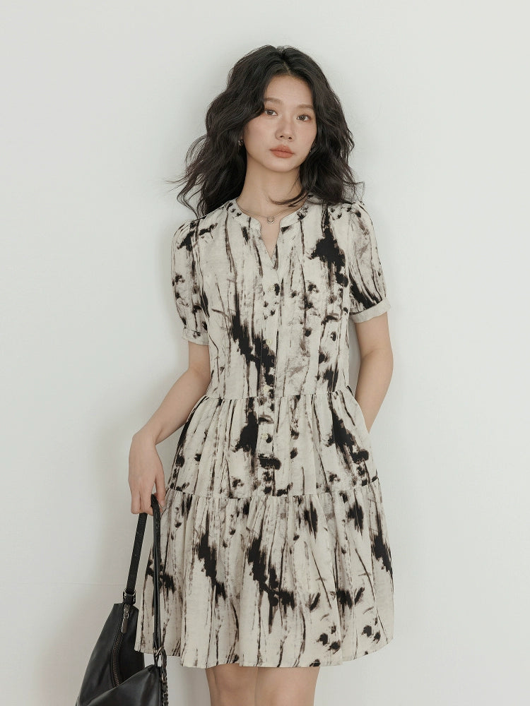 Wood Paint Pattern Tiered Dress VAS0038