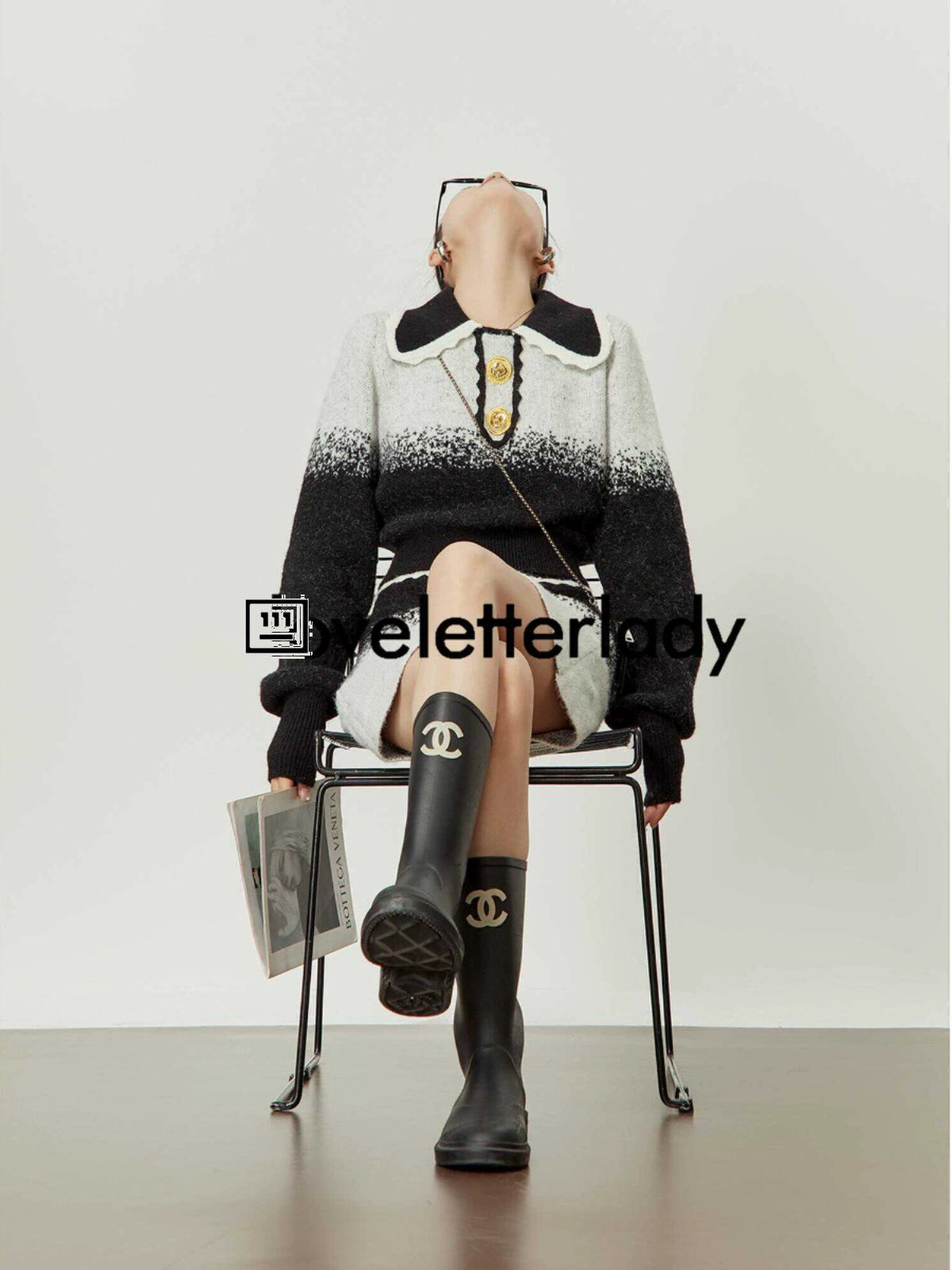 Retro Black And White Gradient Knit / Skirt LLA0326