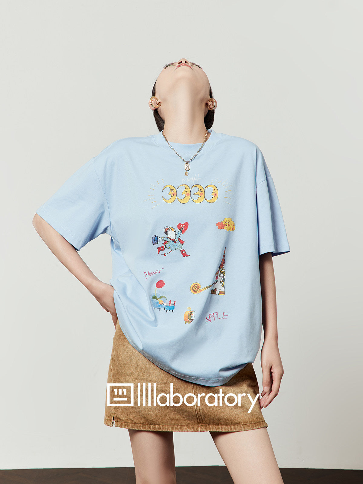 Vintage Print Short-Sleeve T-Shirt / Sweat Long Skirt LLA0653
