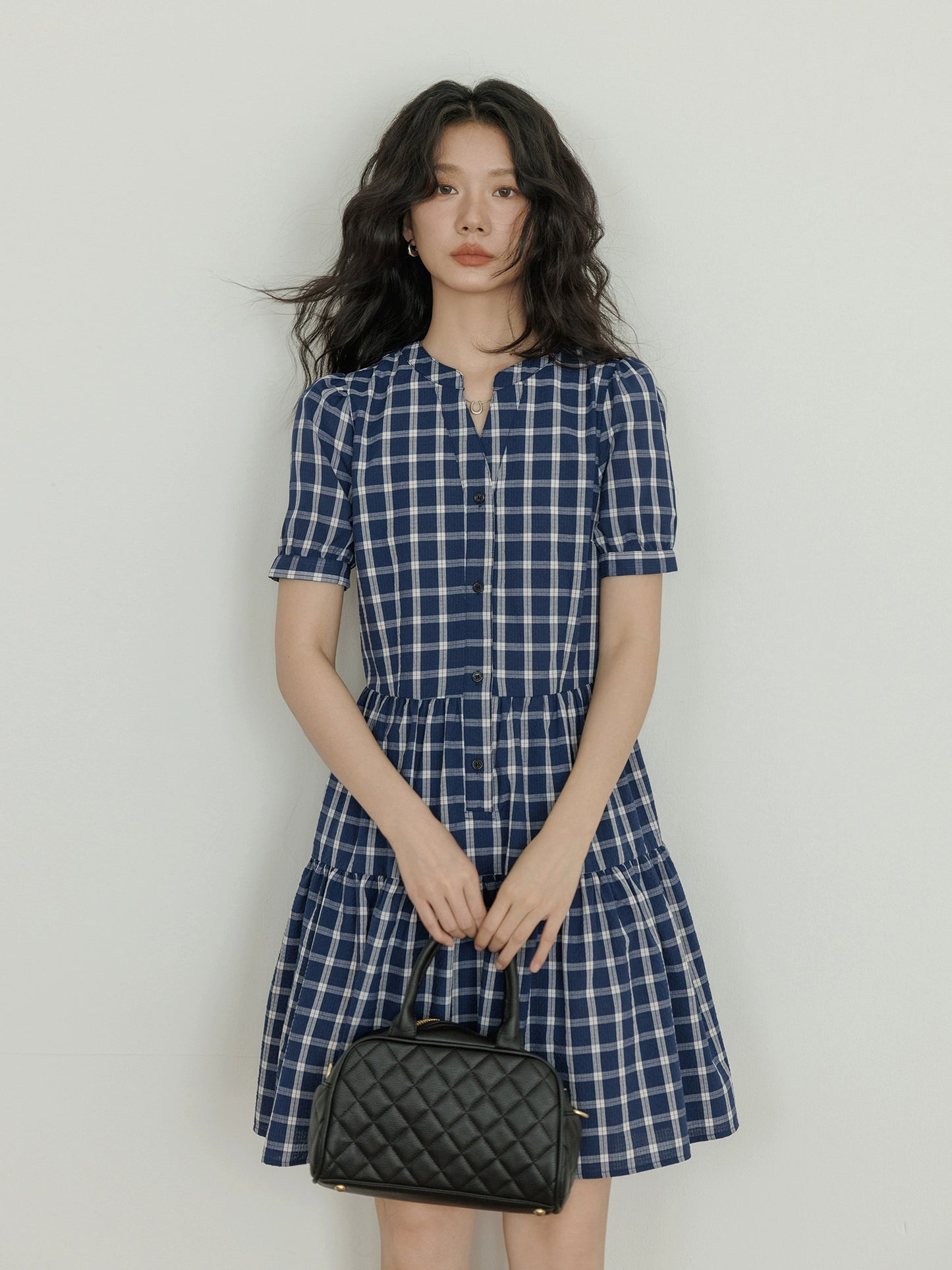Tiered Check Shirt Dress VAS0086