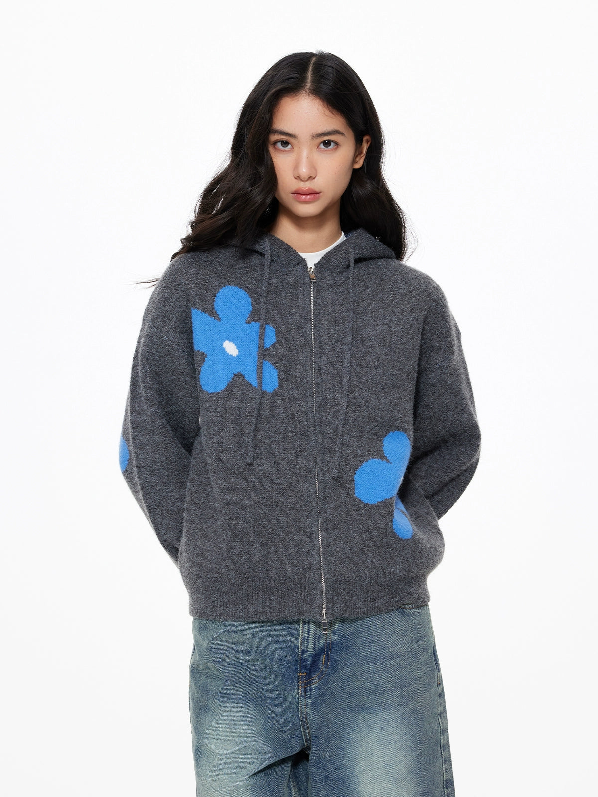 Flower Motif Knit Zip UDS0003