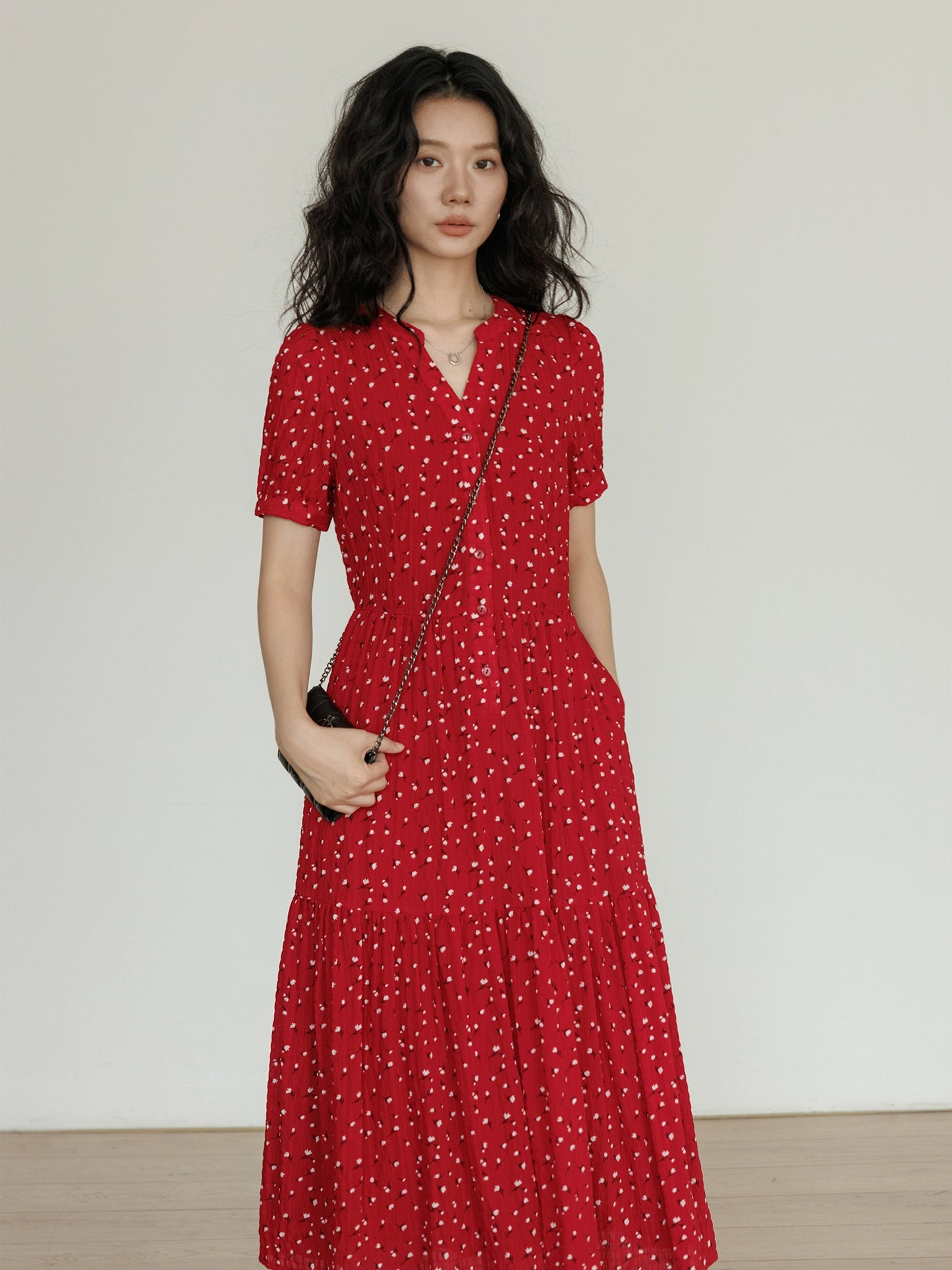 Small Flower Red Long Dress VAS0093
