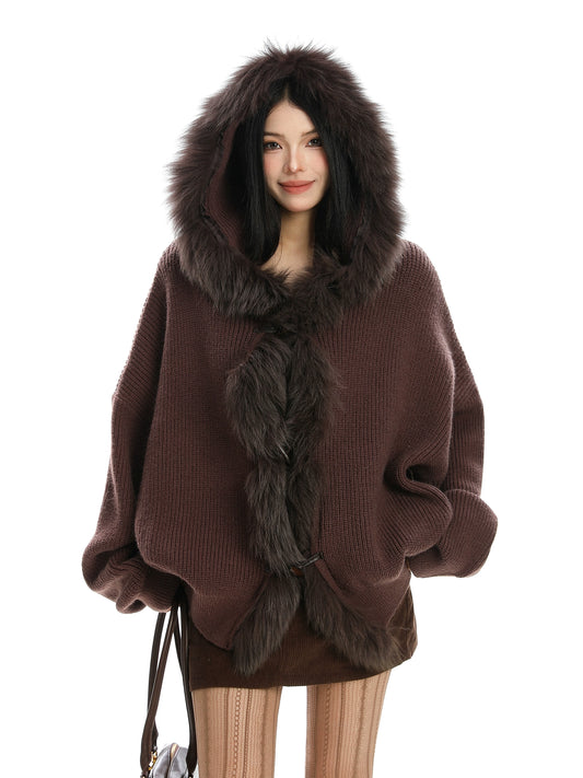 Fur Hood Zip Up Knit BGS0018