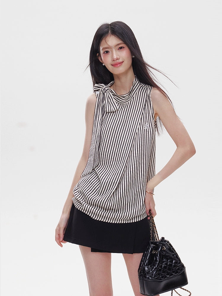 Ribbon Tie Sleeveless Blouse / Mini Skirt AMO0003