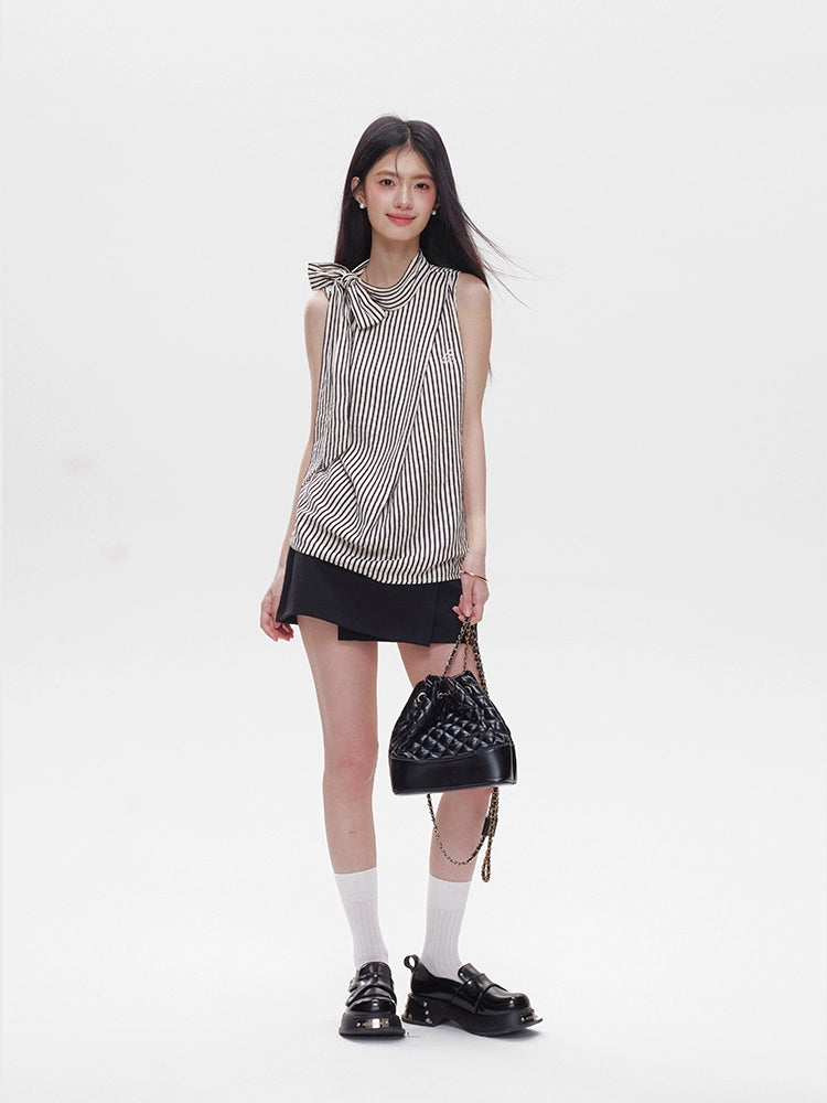 Ribbon Tie Sleeveless Blouse / Mini Skirt AMO0003