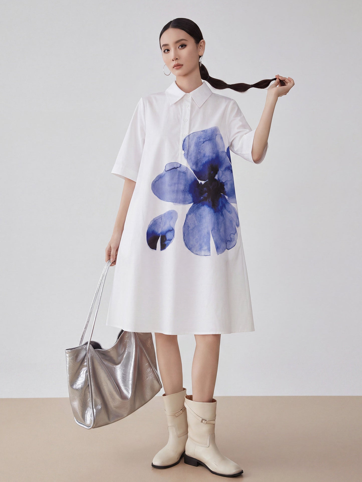 Watercolor Print Shirt Dress FER0343