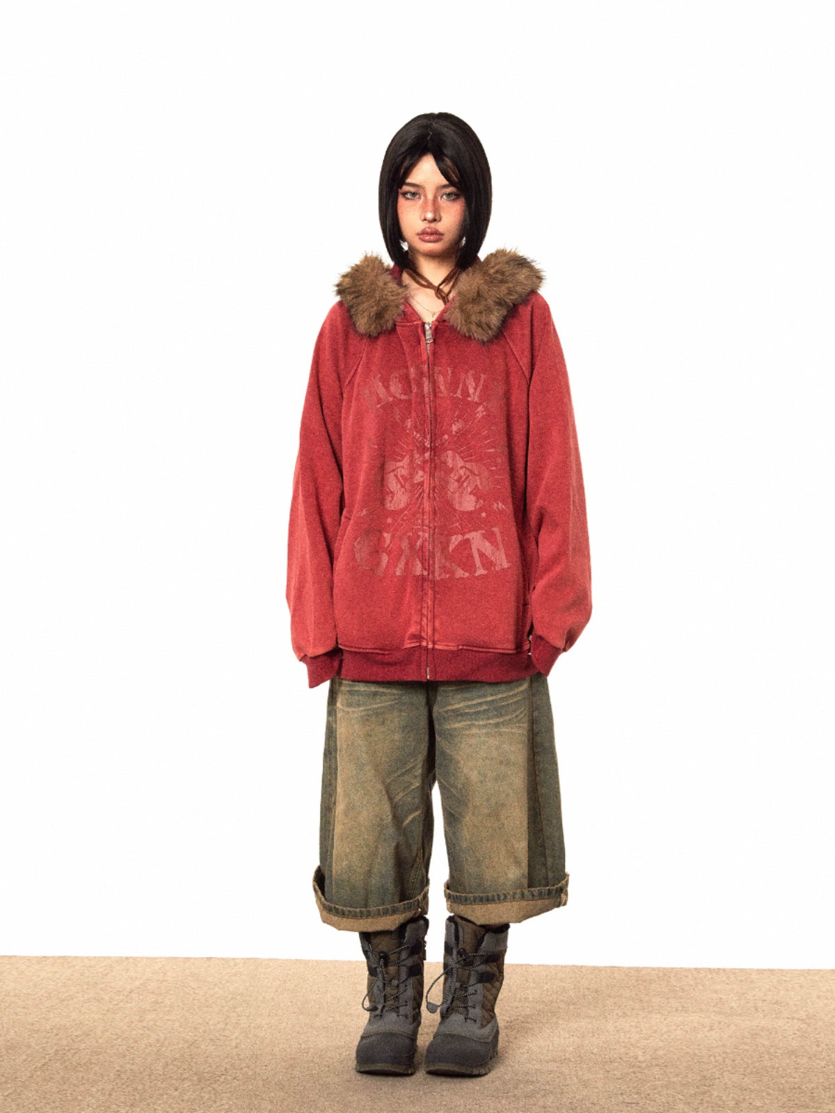 Fur Hood Zip-Up Hoodie BLB0007