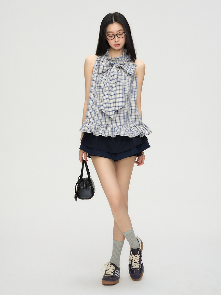 Navy Blue Double Layer Skirt PUC0017
