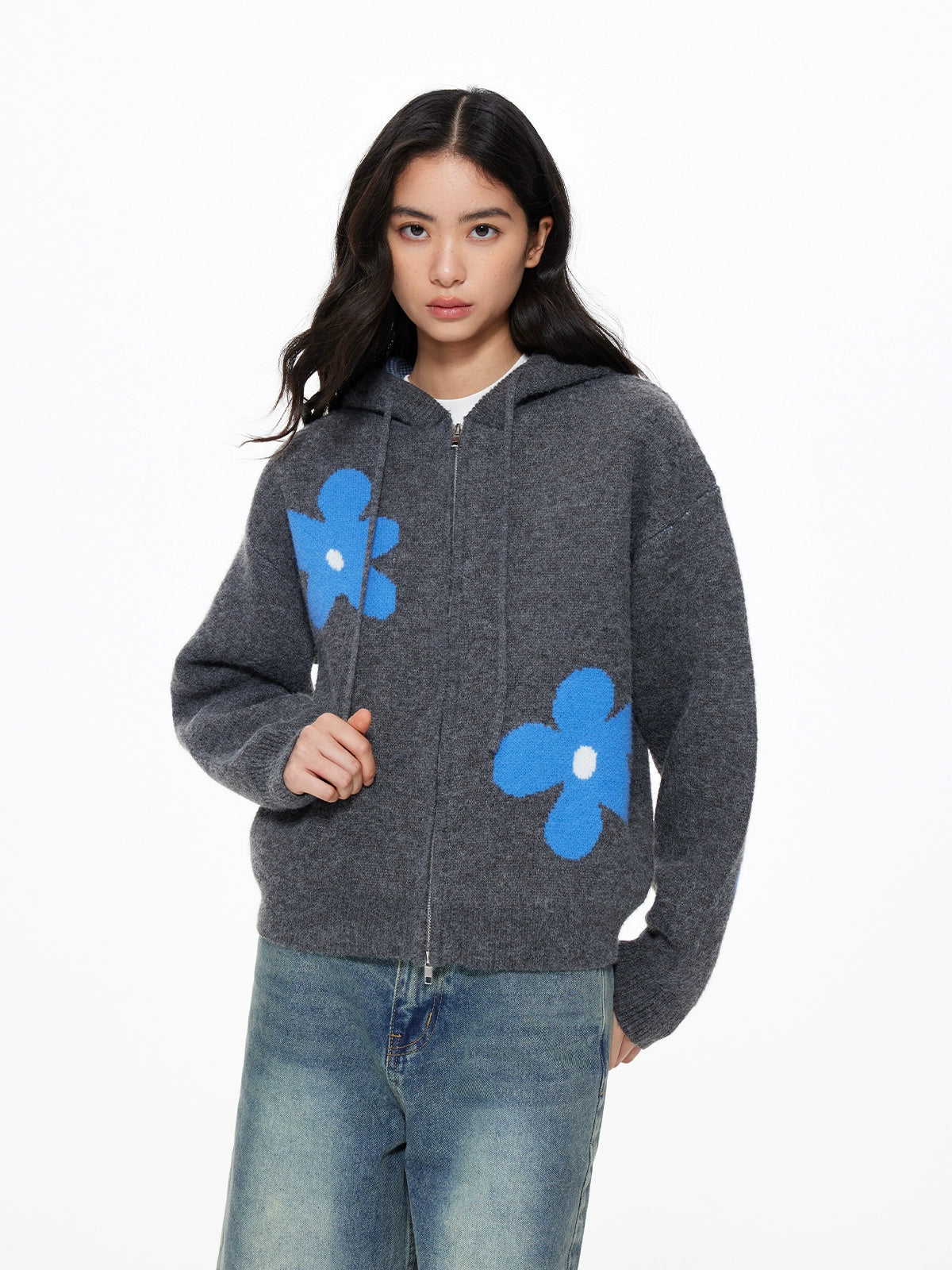 Flower Motif Knit Zip UDS0003