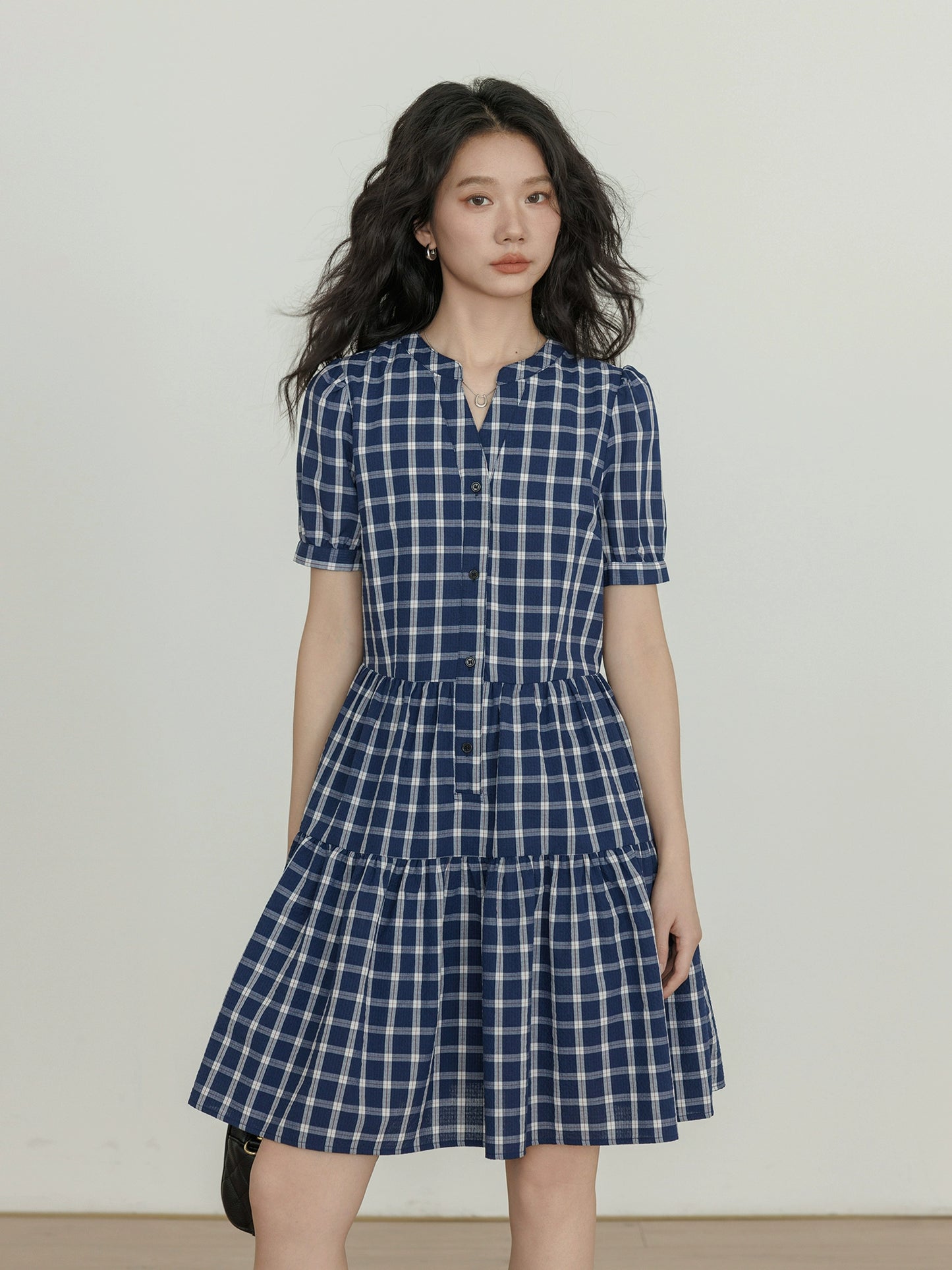 Tiered Check Shirt Dress VAS0086