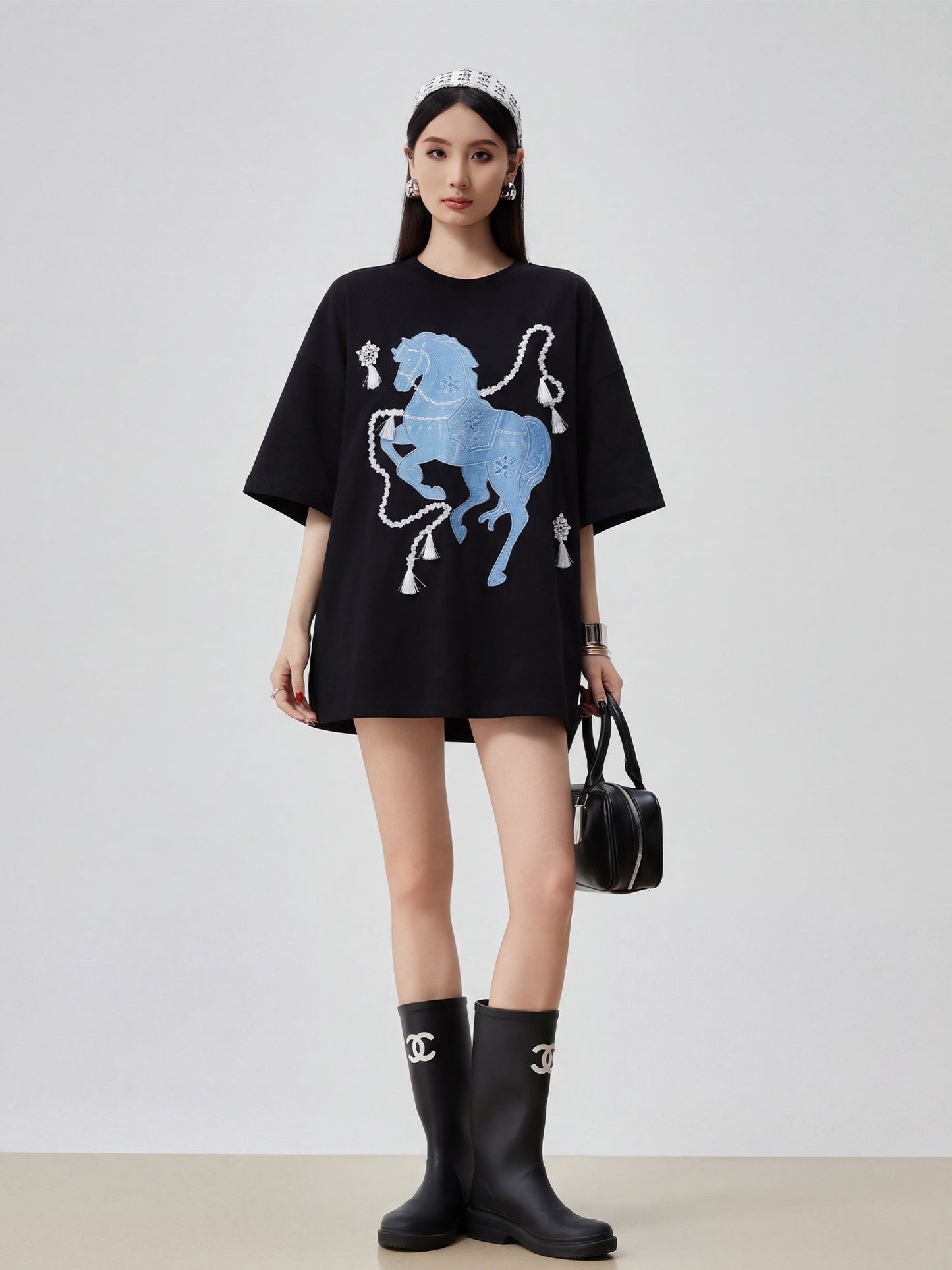 Blue Horse Graphic T-Shirt Dress FER0215