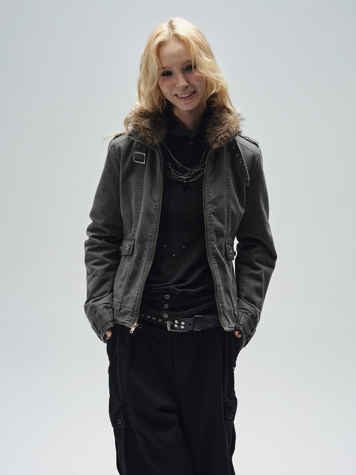 Stand Collar Punk Washed Jacket WAT0010