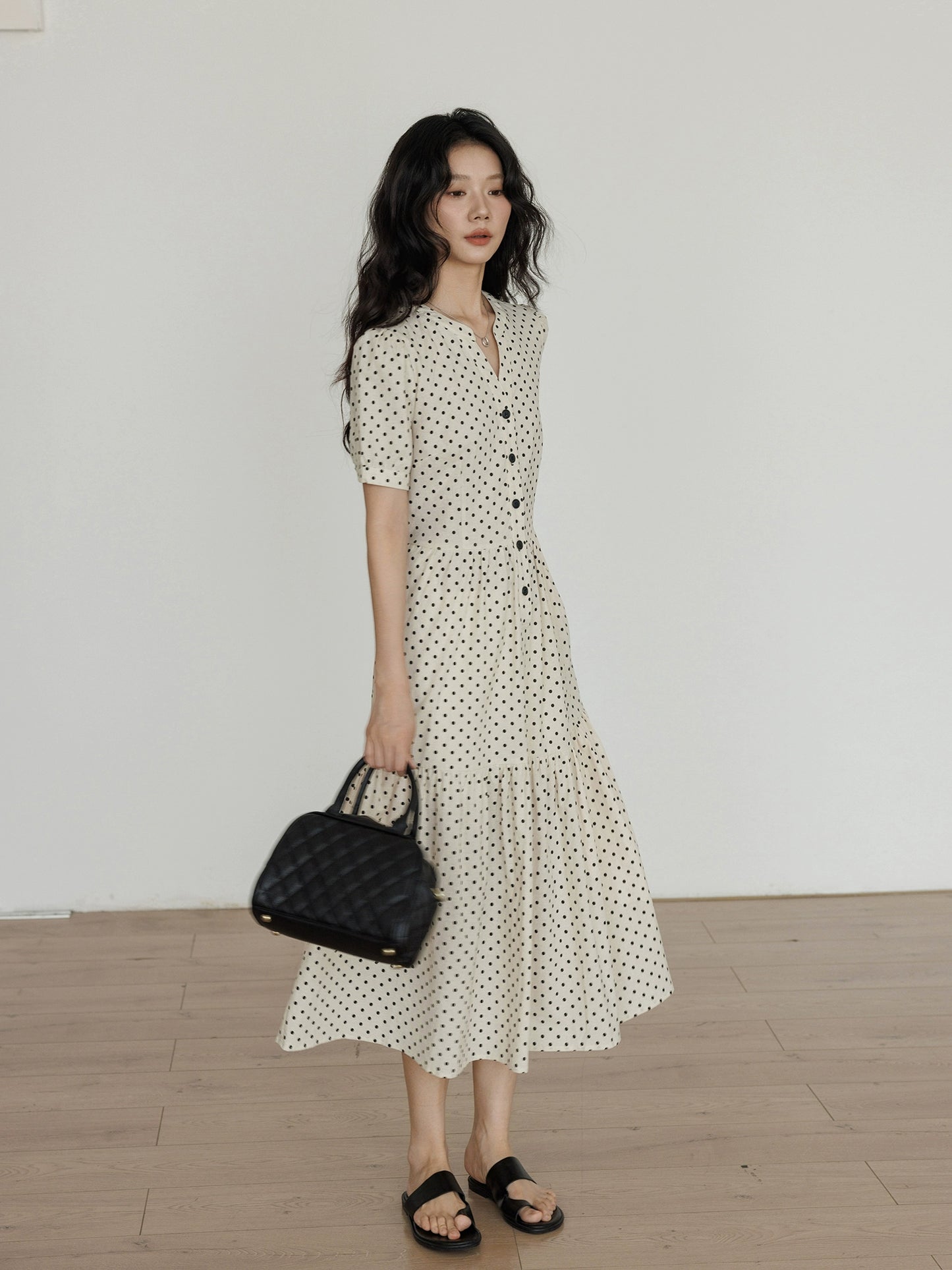 Dot Sheer Puff Sleeve Dress VAS0025