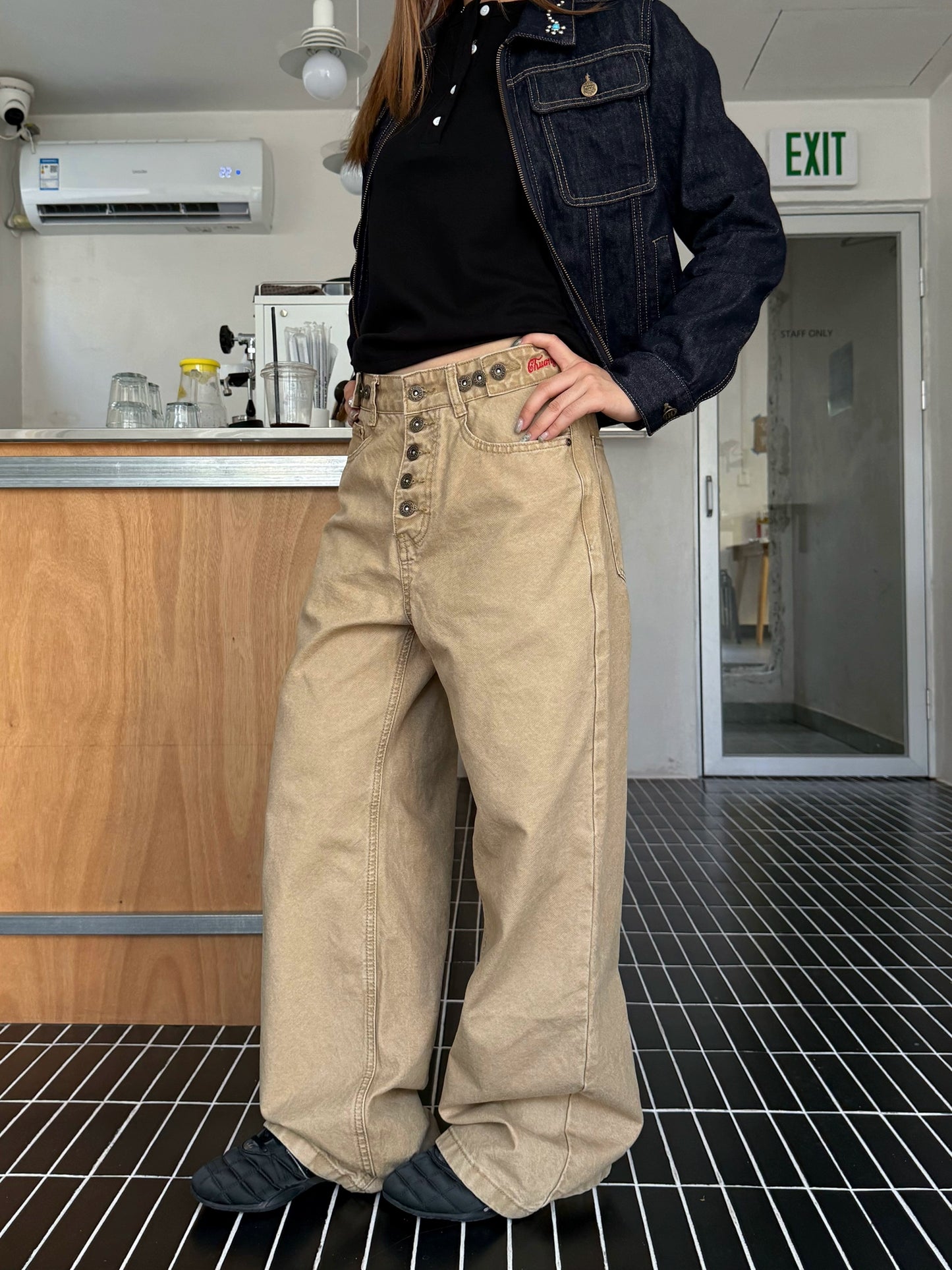 Straight Loose Button Work Pants CYE0019