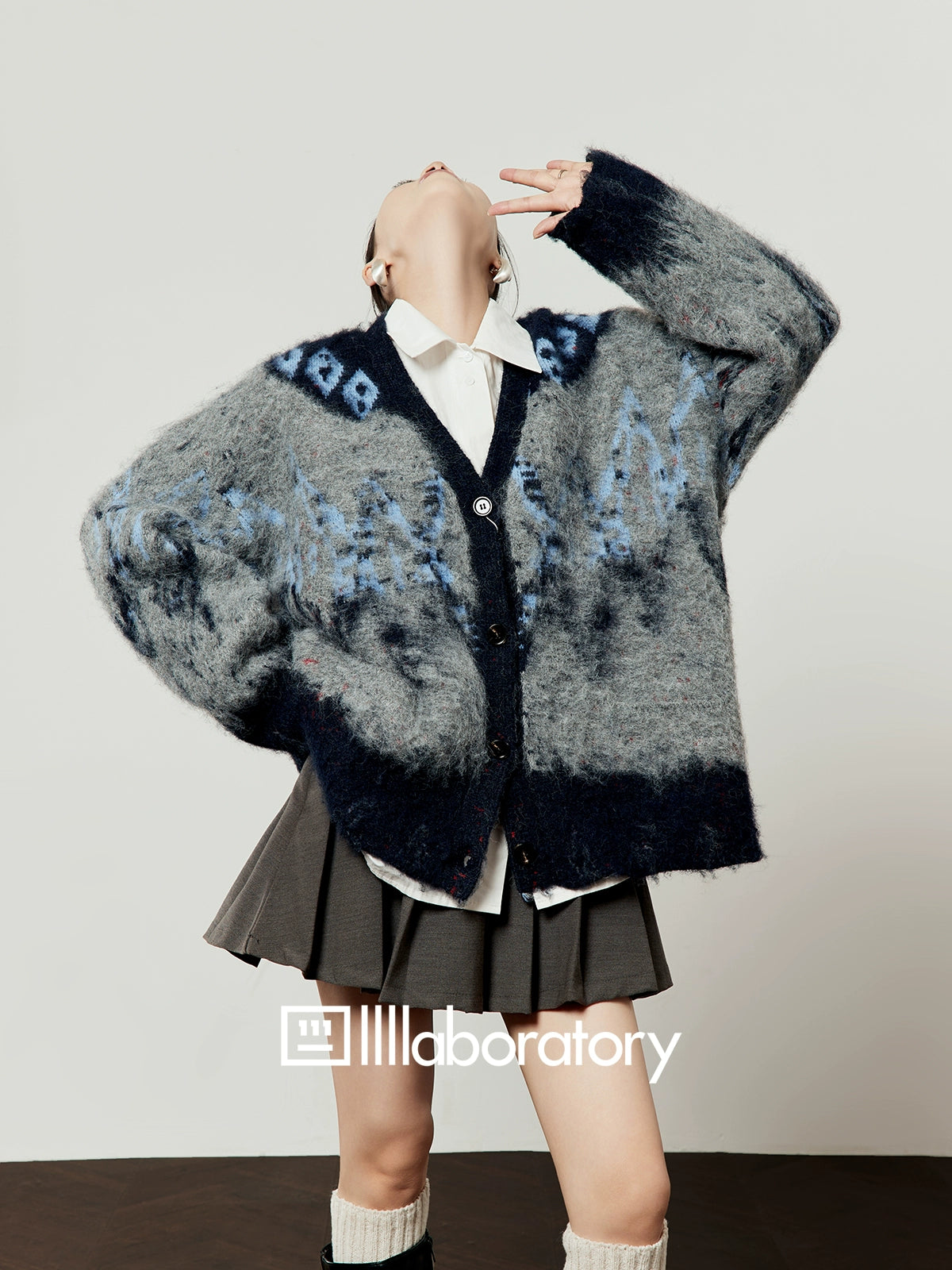 Retro Casual Knit Cardigan / Long Sleeve Shirt / Pleated Skirt LLA0533