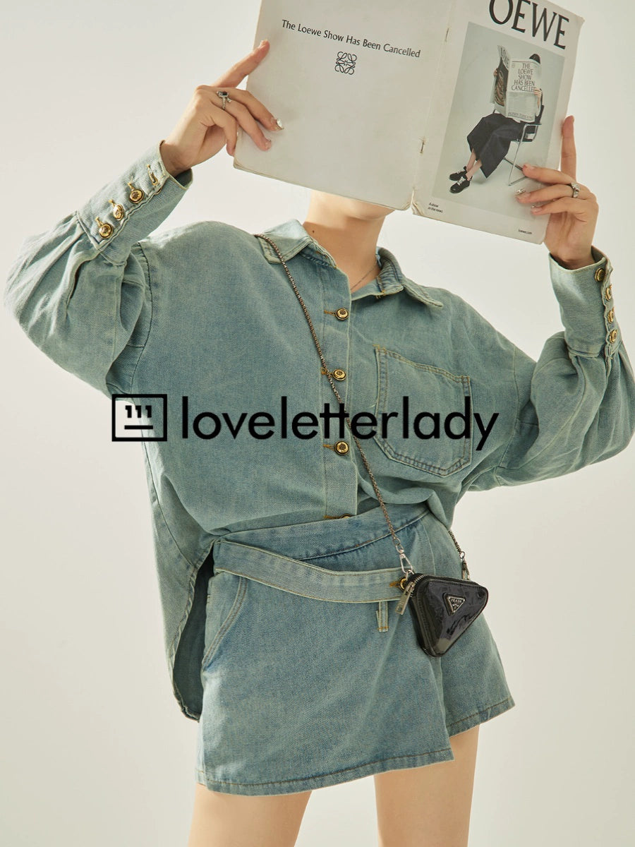 Denim Blue Loose Shirt / Mini Skirt LLA0313