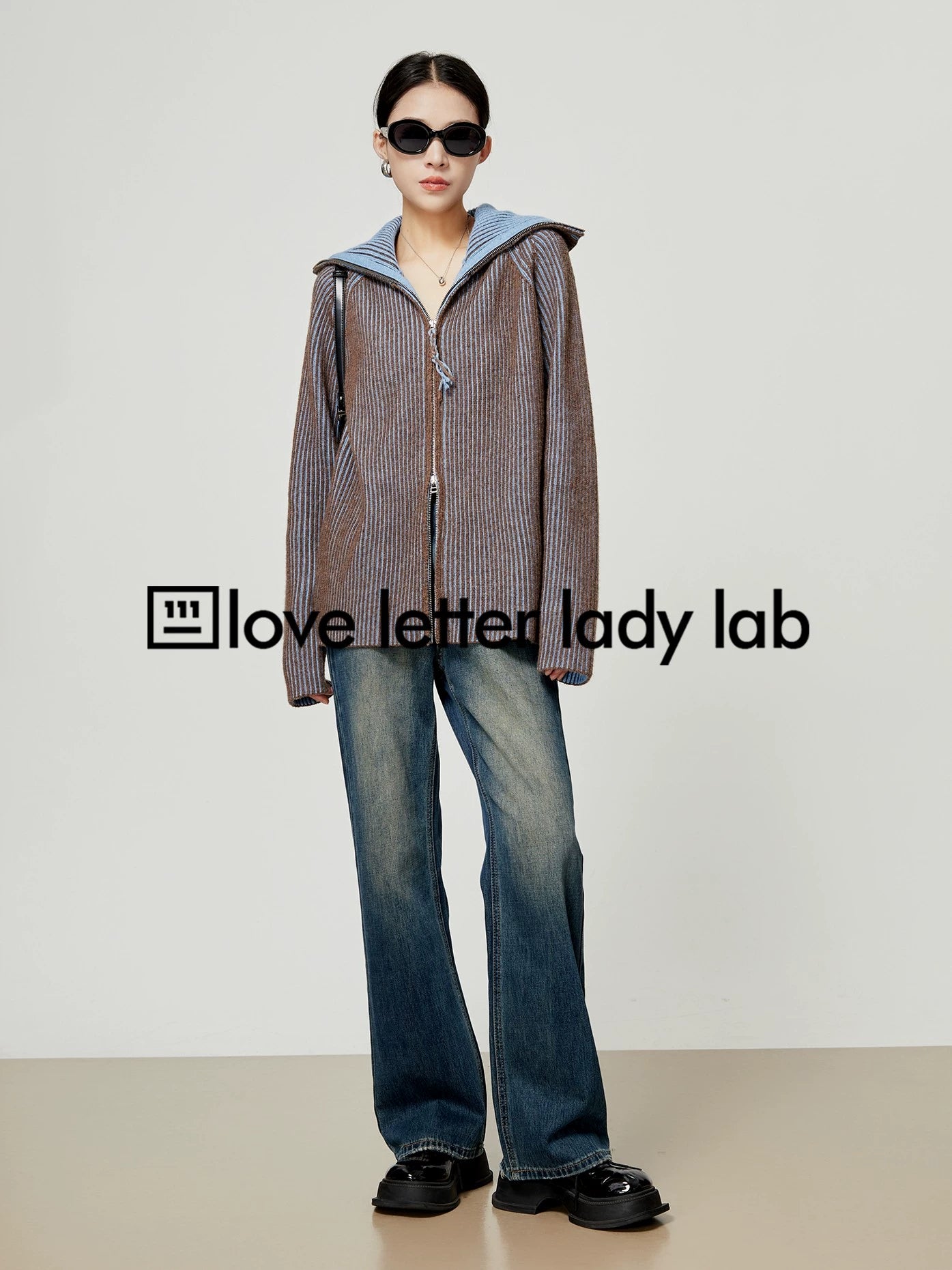 Double Zipper Knit Cardigan / Vintage Denim Pants LLA0344