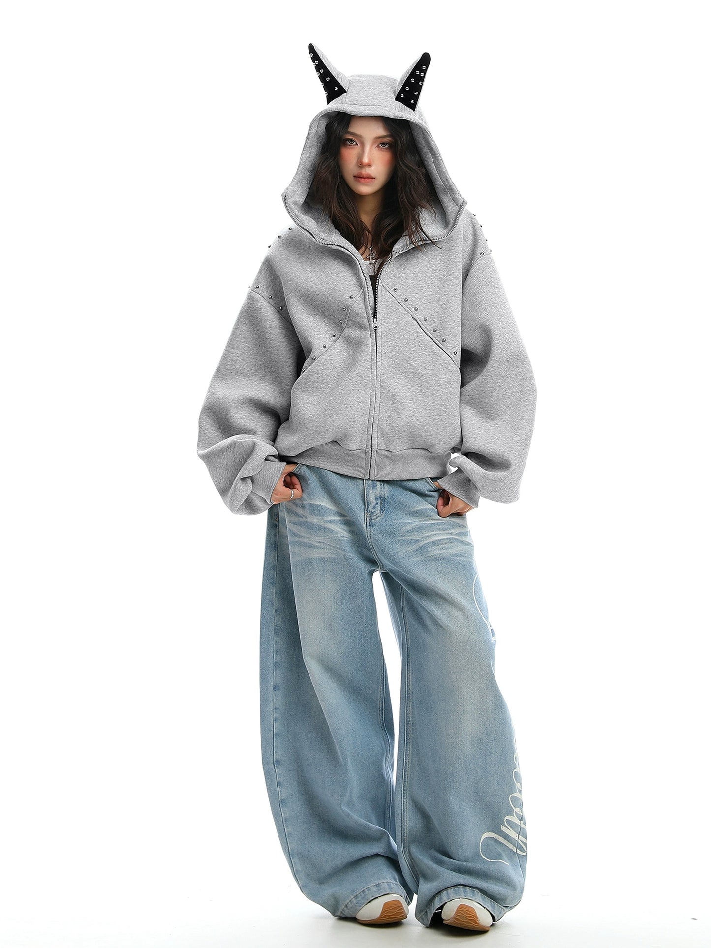 Ear Design Studded Hoodie BGS0022