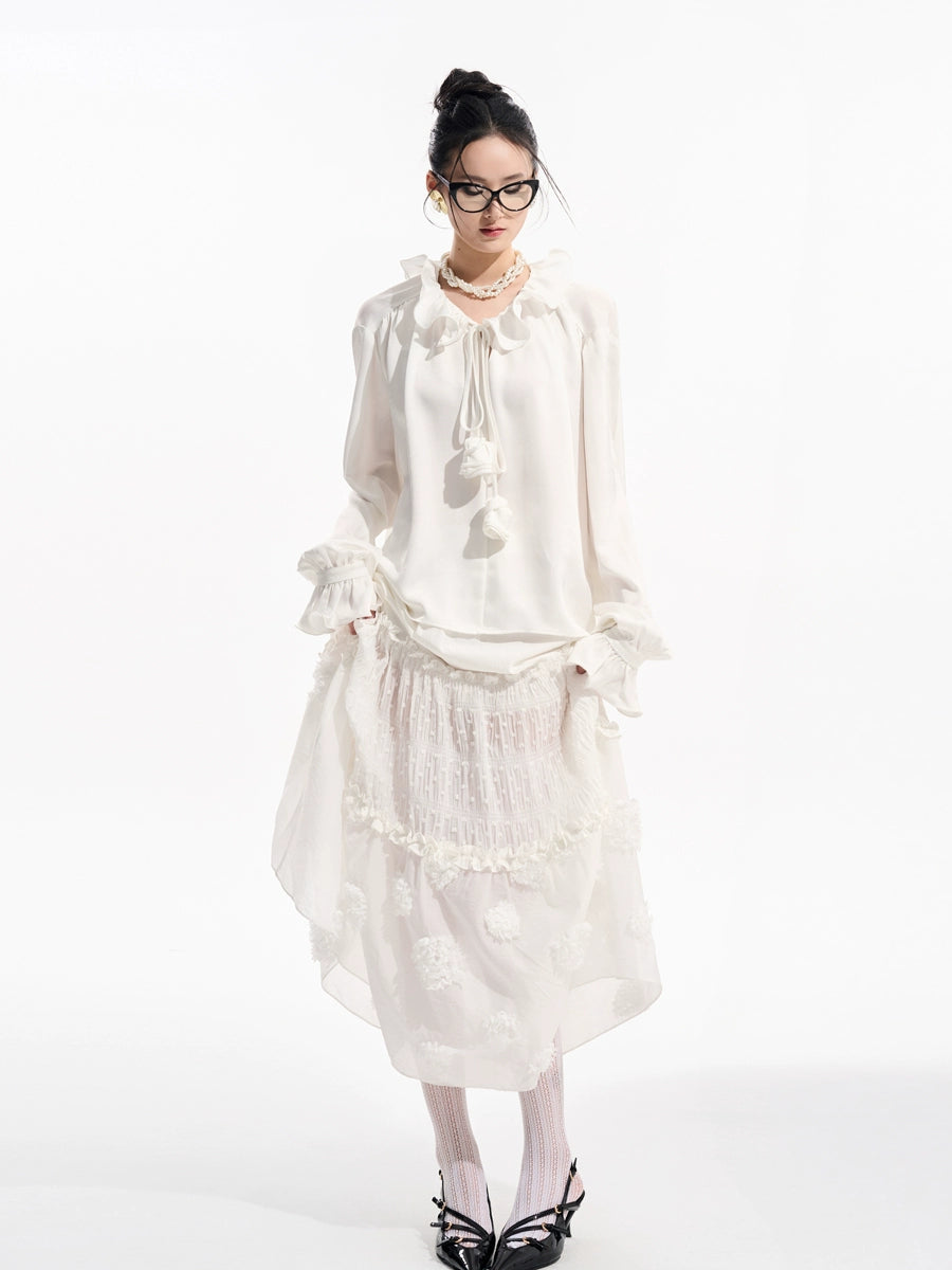 Floral Satin Shirt / Satin Fishtail Skirt TUW0004