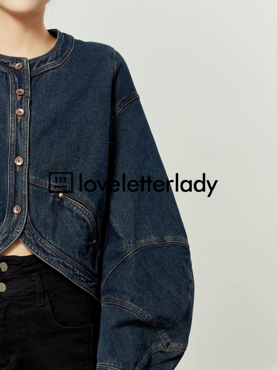 Round Neck Short Denim Jacket LLA0374