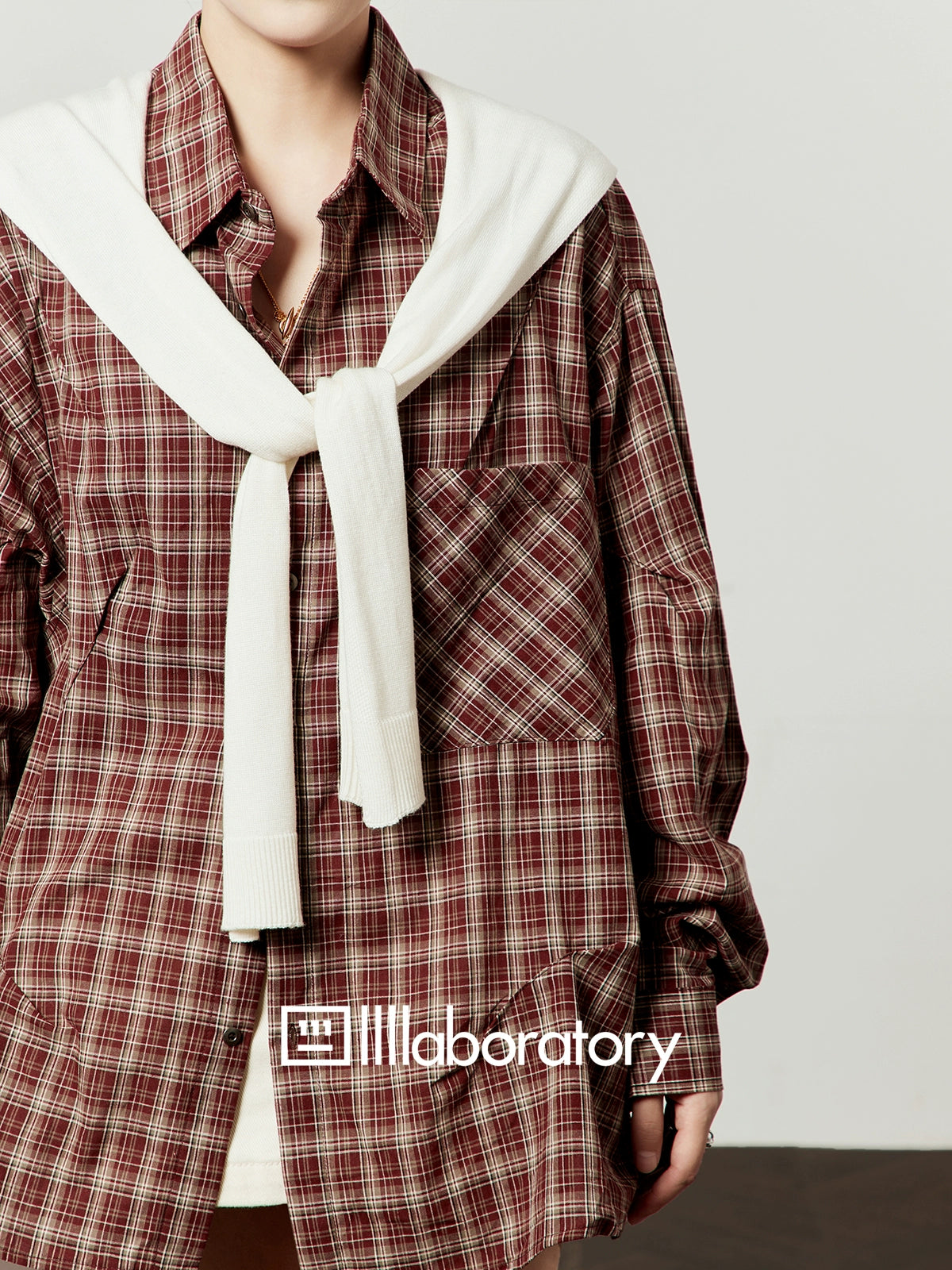 Retro Casual Check Shirt / White Denim Skirt LLA0512