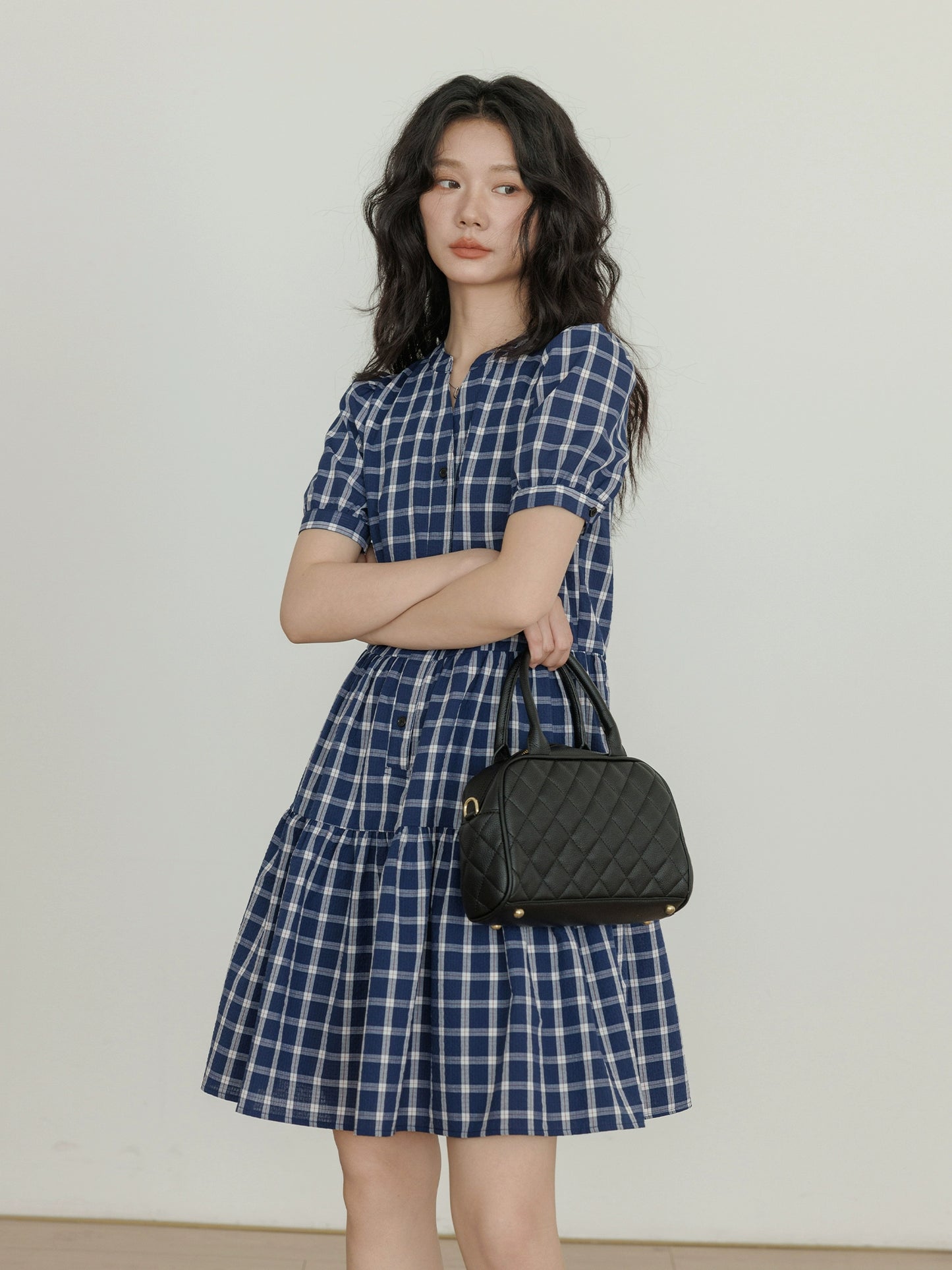 Tiered Check Shirt Dress VAS0086