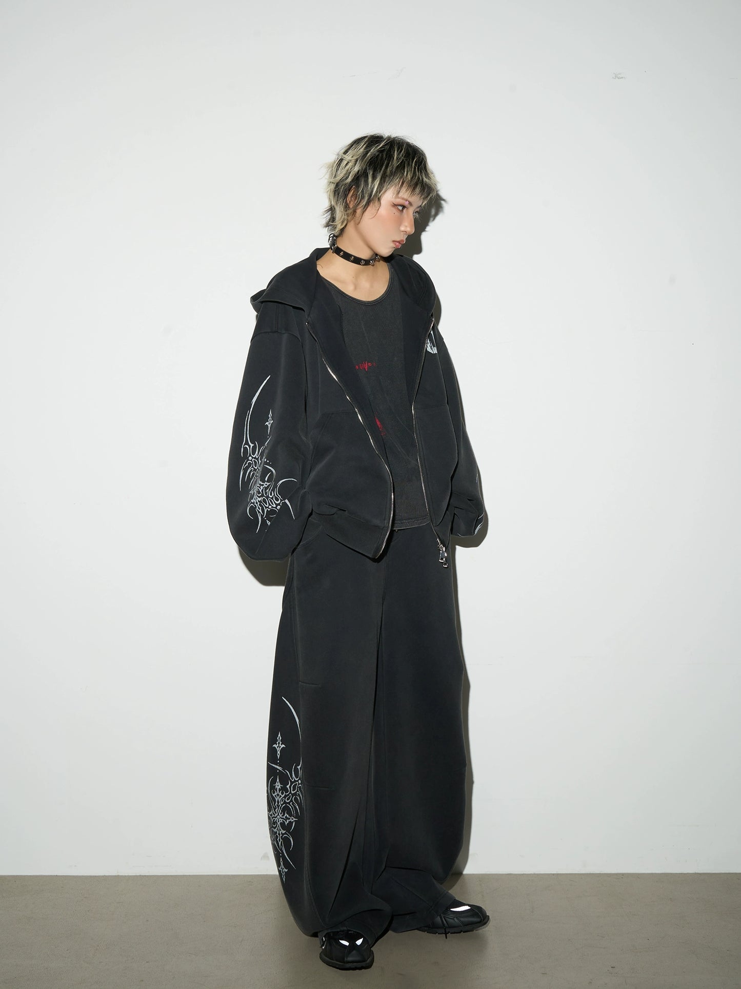 Dark Loose Silhouette Zip Hoodie / Wide Sweatpants MCY0001