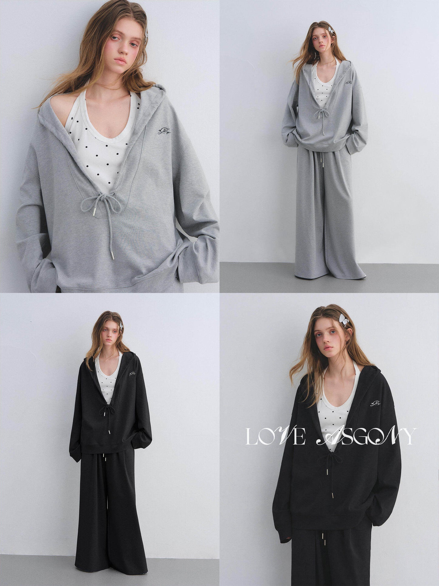 Polka Dot Vest V-Neck Hoodie / Loose Casual Sweatpants ASG0080