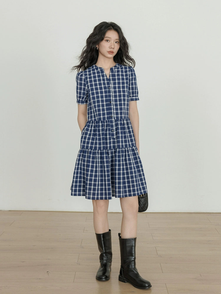 Tiered Check Shirt Dress VAS0086