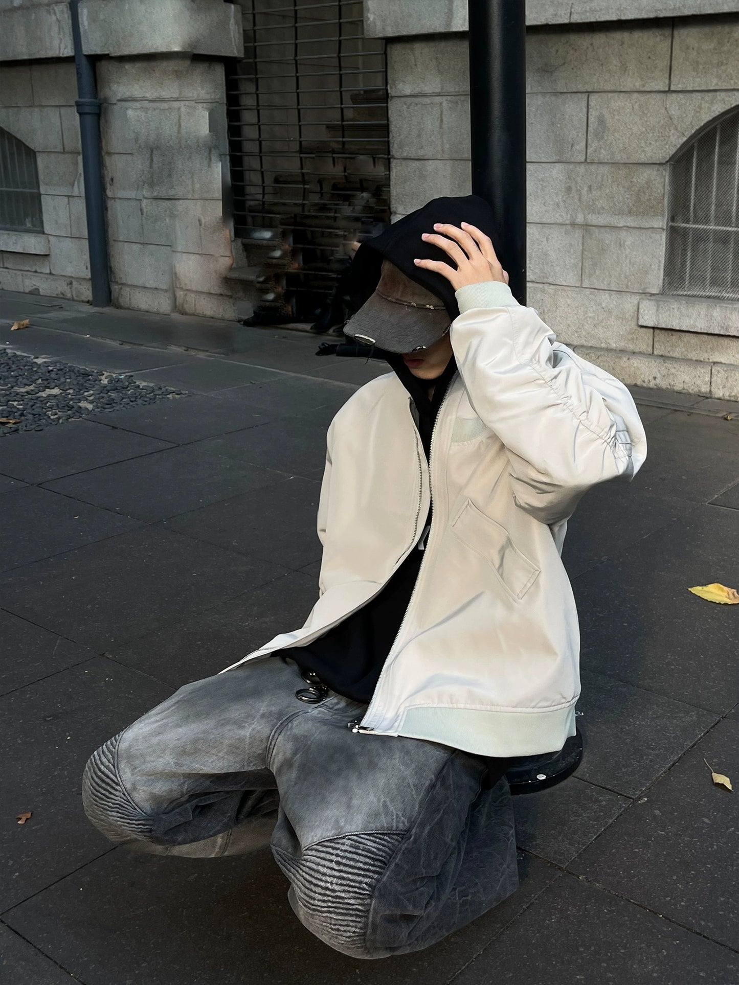 Leather MA-1 Bomber Jacket FLG0010