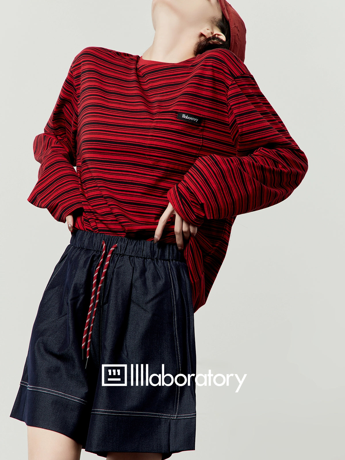 Border Long Sleeve T-Shirt / Relaxed Denim Pants LLA0517