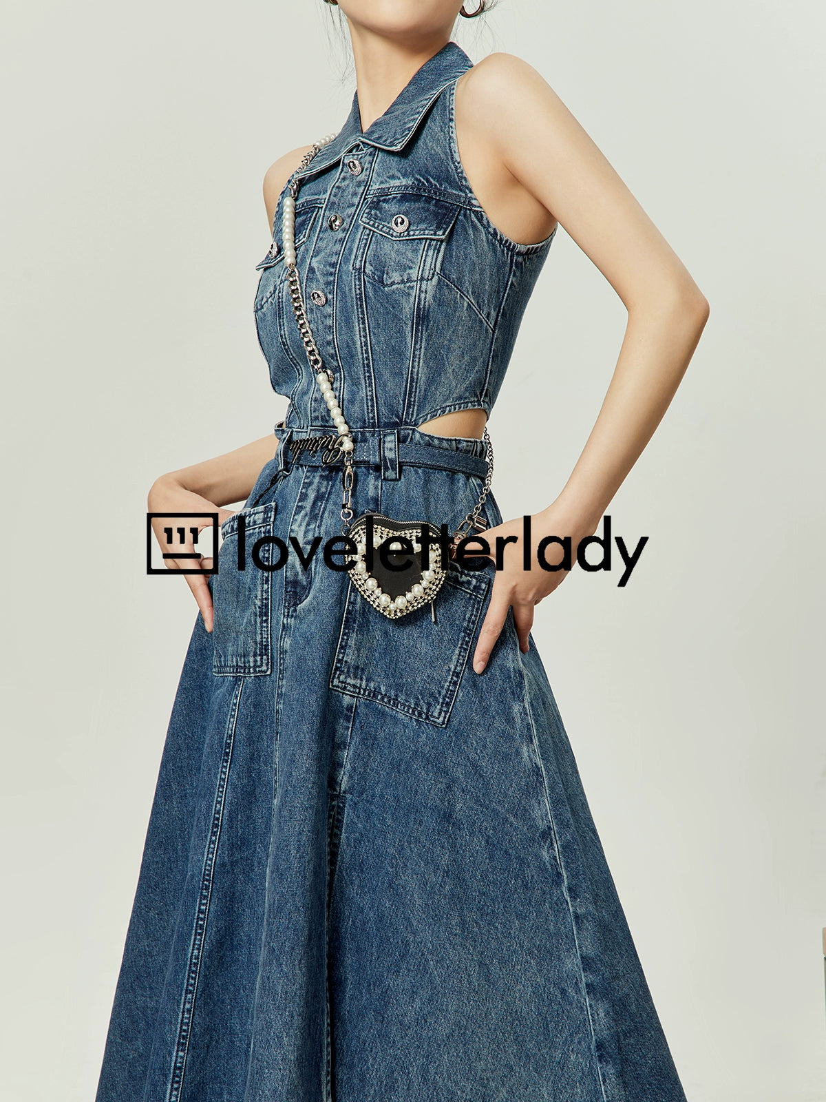 Vintage Denim Slit Long Dress LLA0073