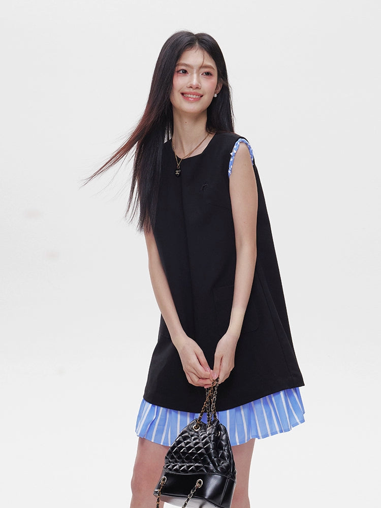 Crew Neck A-Line Black Dress AMO0001