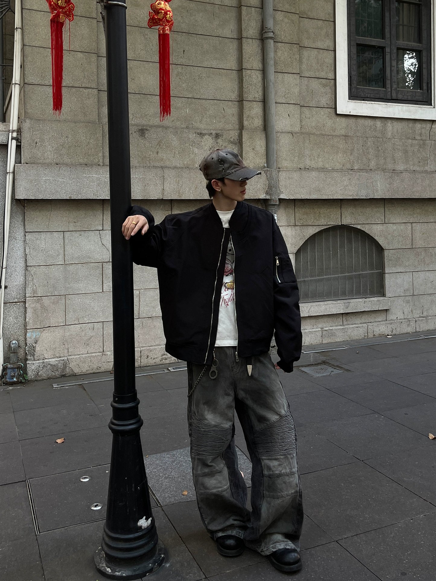 Leather MA-1 Bomber Jacket FLG0010