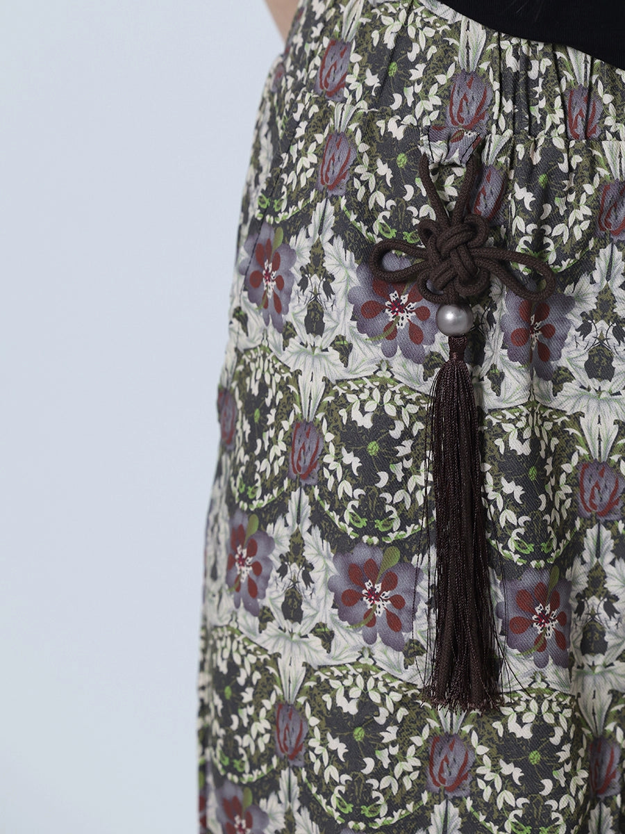 Khaki Green Pattern Chinese Pants FZK0077