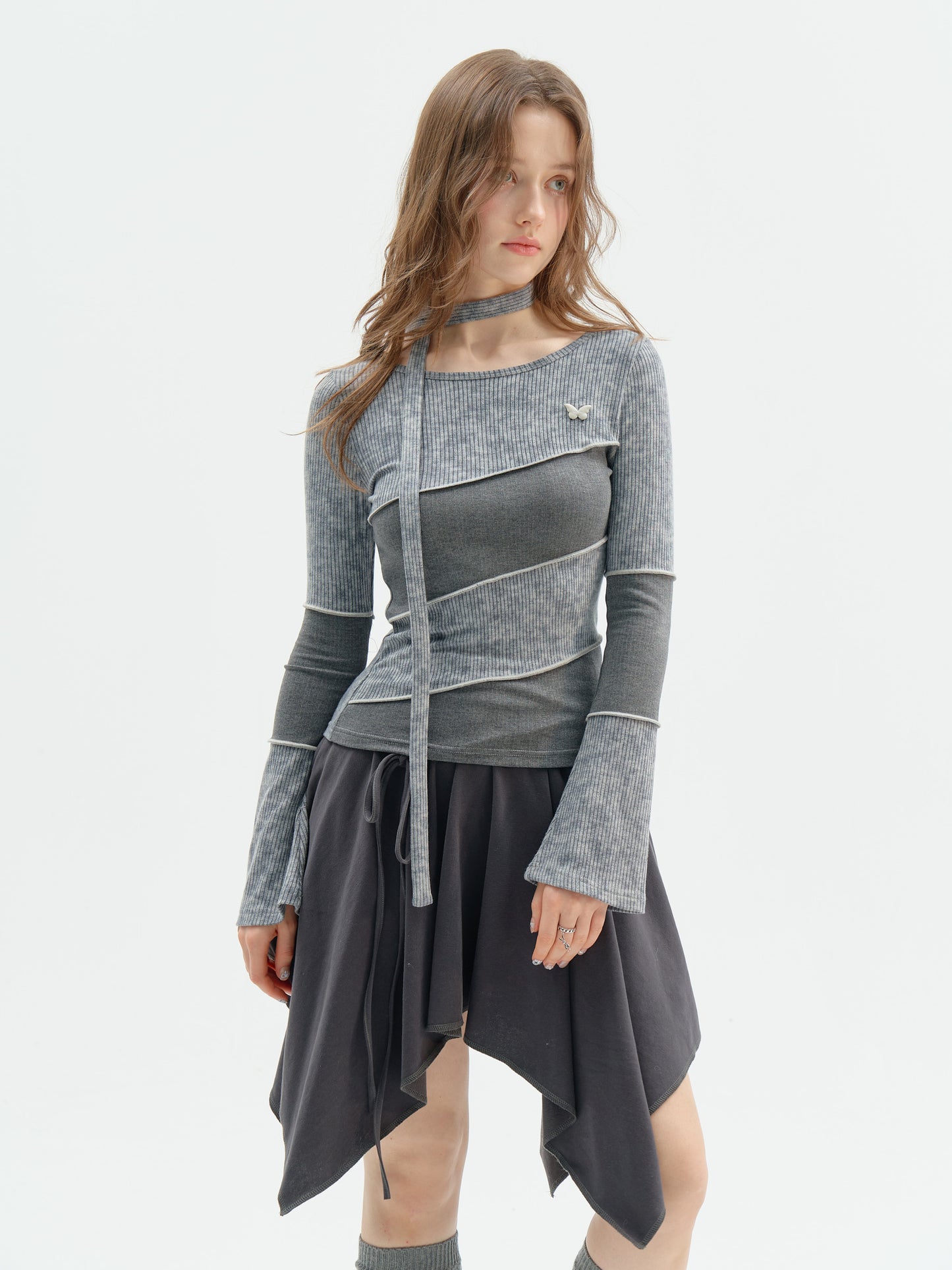 Diagonal Design Top with Choker ZZF0362